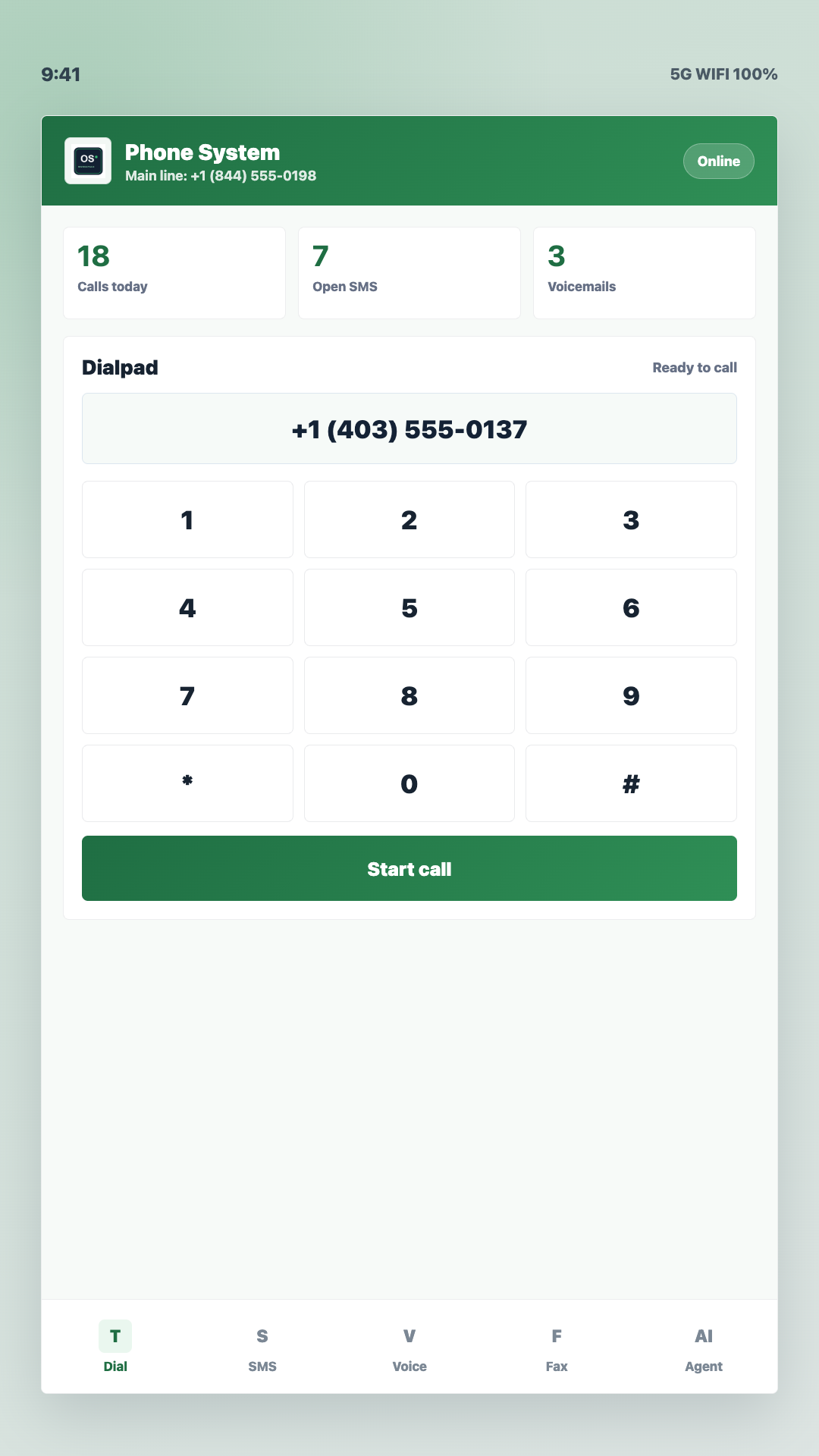 OfficeSpaces Phone Android dialpad screen